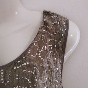 Silver evening maxi dress with sheer duster